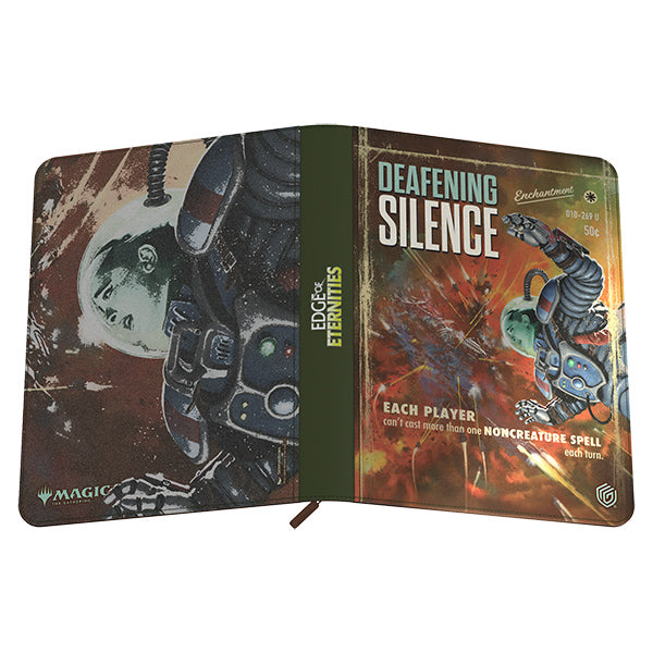 Ultimate Guard 18-Pocket Zipfolio: Magic the Gathering: Edge of Eternities - Deafening Silence - Black and brown card binder with sci-fi soldier artwork and vivid red explosions, labeled Deafening Silence, featuring.