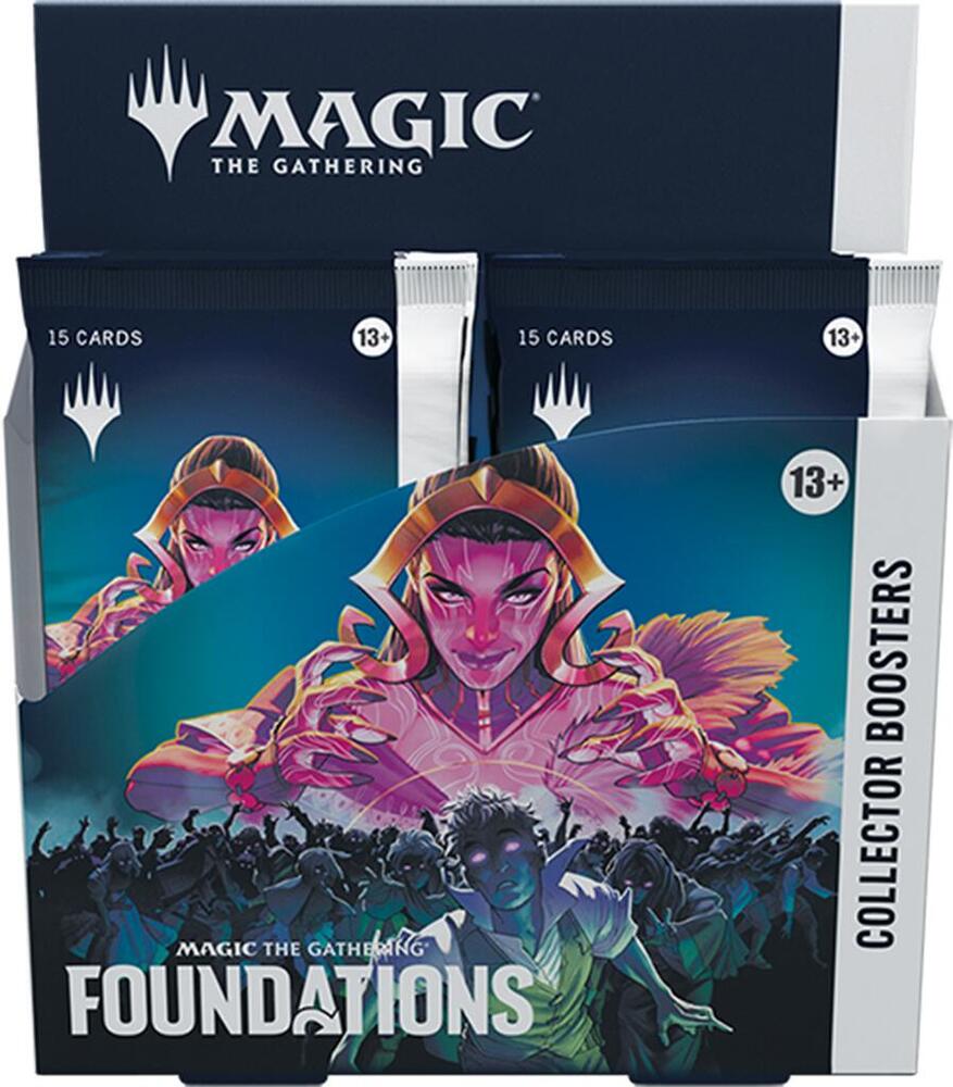 Magic: The Gathering - Foundations Collector Booster Box - The Gathering Foundations collector booster box with colorful fantasy character artwork and white text accents.