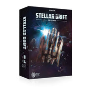 Stellar Drift: Pull & Write (PREORDER) - Black rectangular game box featuring a detailed spaceship in outer space with asteroids and bright blue light effects.