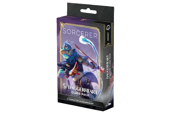 Daggerheart RPG: Class Pack - Sorcerer (PREORDER) - Daggerheart RPG Sorcerer class pack box featuring a blue-cloaked mage casting a spell on a purple background with fantasy.