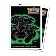 Apex Deck Protectors - Pokémon Neon Kanto - Venusaur (105ct) - Black card sleeves with neon green glowing outline featuring Venusaur line art from Pokémon series, 105 count pack.