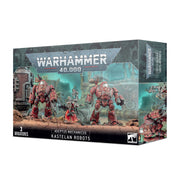 Warhammer 40,000 - Adeptus Mechanicus - Kastelan Robots - Warhammer 40,000 Kastelan Robots box featuring three red, heavily armored robotic figures with mechanical limbs and weapons.