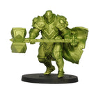 Vallejo True Metallic Metal Light: Amber Green (18ml) - Green metallic-painted fantasy warrior miniature holding a large hammer and shield on a black base.