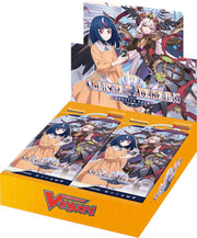 Cardfight Vanguard - Omniscient Awakening Booster Box - Orange booster box with anime-style warrior and female character artwork, labeled Cardfight Vanguard Omniscient Awakening.