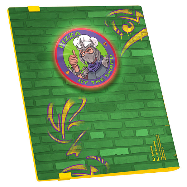 Ultimate Guard 18-Pocket FlexXFolio 360 Portfolio: Teenage Mutant Ninja Turtles - Swamp - Green portfolio with brick wall pattern featuring a circular Teenage Mutant Ninja Turtles Pizza rat graphic and yellow.