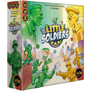 Little Soldiers - Colorful board game box with cartoon-style green and yellow soldiers, scattered game pieces, and the title Little Soldiers.