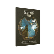 Legend in the Mist: Action Grimoire - Dark green RPG book titled Legend in the Mist with ornate gold frame and mystical blue figure on cover.