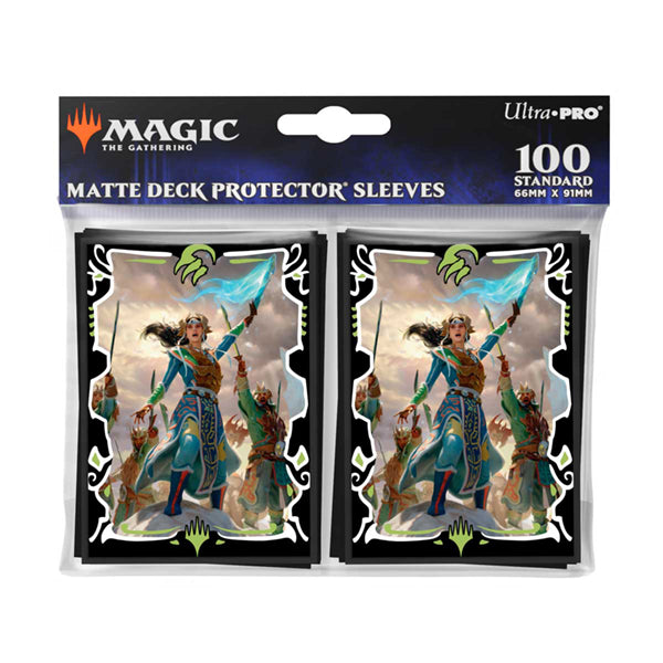 Deck Protectors - Tarkir Dragonstorm - Eshki, Temur's Roar (100ct) - The Gathering deck protector sleeves featuring a colorful fantasy warrior with blue and brown attire, set against a stormy.