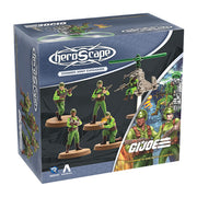 Heroscape: Army Expansion- G.I. JOE: Greenshirts and Battle Copter (PREORDER) - Heroscape expansion box featuring four green-clad soldier miniatures and a gray battle copter model.