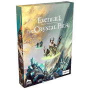 Evenfall: The Crystal Path (PREORDER) - The Crystal Path expansion featuring fantasy characters near glowing blue crystals in a misty landscape.