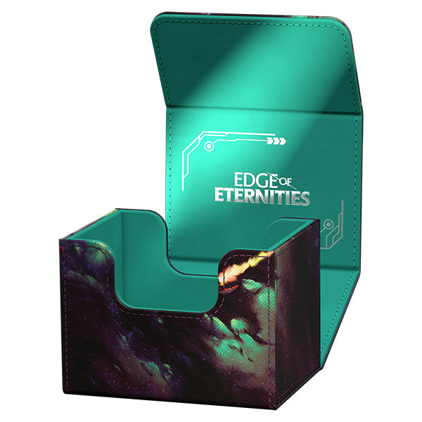 Ultimate Guard Sidewinder 100+ Xenoskin: Magic the Gathering: Edge of Eternities - Blinkmoth Nexus - Green and black rectangular card deck box with digital circuit design and "Edge of Eternities" logo on the inside flap.