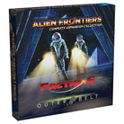 Alien Frontiers: Complete Expansion Collection (PREORDER) - Square board game box with two astronauts holding flashlights on a dark sci-fi background, titled Alien Frontiers Complete.