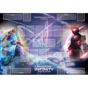 Shards of Infinity: Double-Sided Playmat, Saga Edition (PREORDER) - Double-sided playmat with vibrant sci-fi artwork featuring a blue-robed character and a red-armored figure, multiple card.