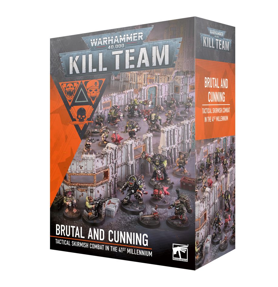 Warhammer 40,000 - Kill Team - Brutal and Cunning - Warhammer 40,000 Kill Team Brutal and Cunning box with futuristic battlefield art and miniature figures on dark gray and.