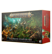 Warhammer Age of Sigmar - Ultimate Starter Set - Warhammer Age of Sigmar Ultimate Starter Set box featuring fantasy warrior and creature artwork in dark green and brown.