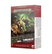 Warhammer Age of Sigmar - Introductory Set - Warhammer Age of Sigmar Starter Set box with fantasy art of armored warriors in battle and miniature figures displayed at.
