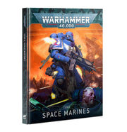 Warhammer 40,000 - Space Marines - Codex - Hardcover Warhammer 40,000 Codex book featuring blue-armored Space Marine firing a gun on fiery battlefield cover.
