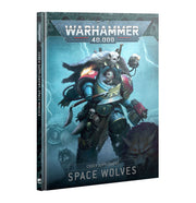 Warhammer 40,000 - Space Wolves - Codex Supplement - Softcover book with detailed sci-fi artwork of a Space Wolves warrior in blue armor on the front cover, titled Warhammer.