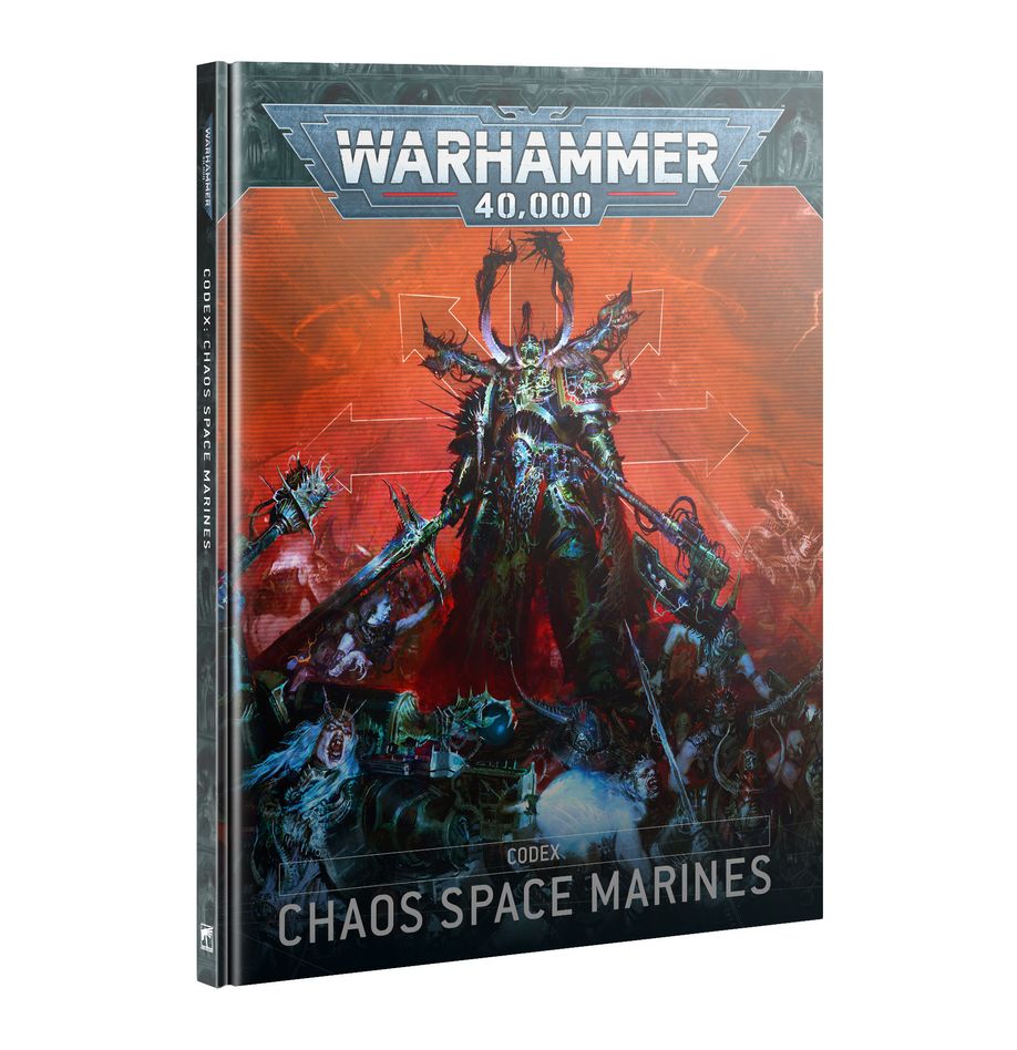Warhammer 40,000 - Chaos Space Marines - Codex - Warhammer 40,000 Chaos Space Marines Codex book with dark red, black, and blue cover art featuring an armored warrior with.