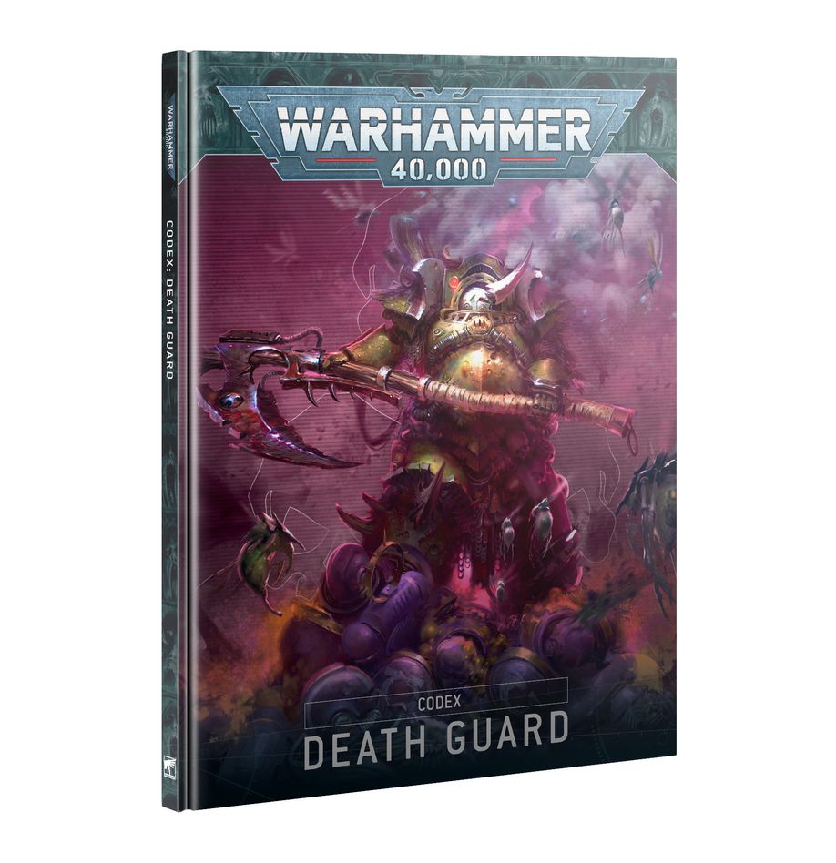 Warhammer 40,000 - Death Guard - Codex - Dark-themed Warhammer 40,000 Death Guard Codex book with green, purple, and yellow demon artwork on cover.