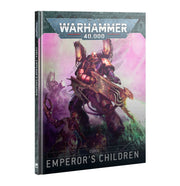 Warhammer 40,000 - Emperor's Children - Codex - Warhammer 40,000 Codex book with dark purple and pink cover art featuring armored futuristic warrior holding a large weapon.