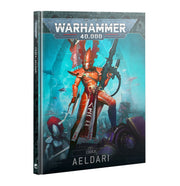 Warhammer 40,000 - Aeldari - Codex - Hardcover Warhammer 40,000 Codex featuring orange-armored Aeldari warrior with futuristic weapons on blue sci-fi background.