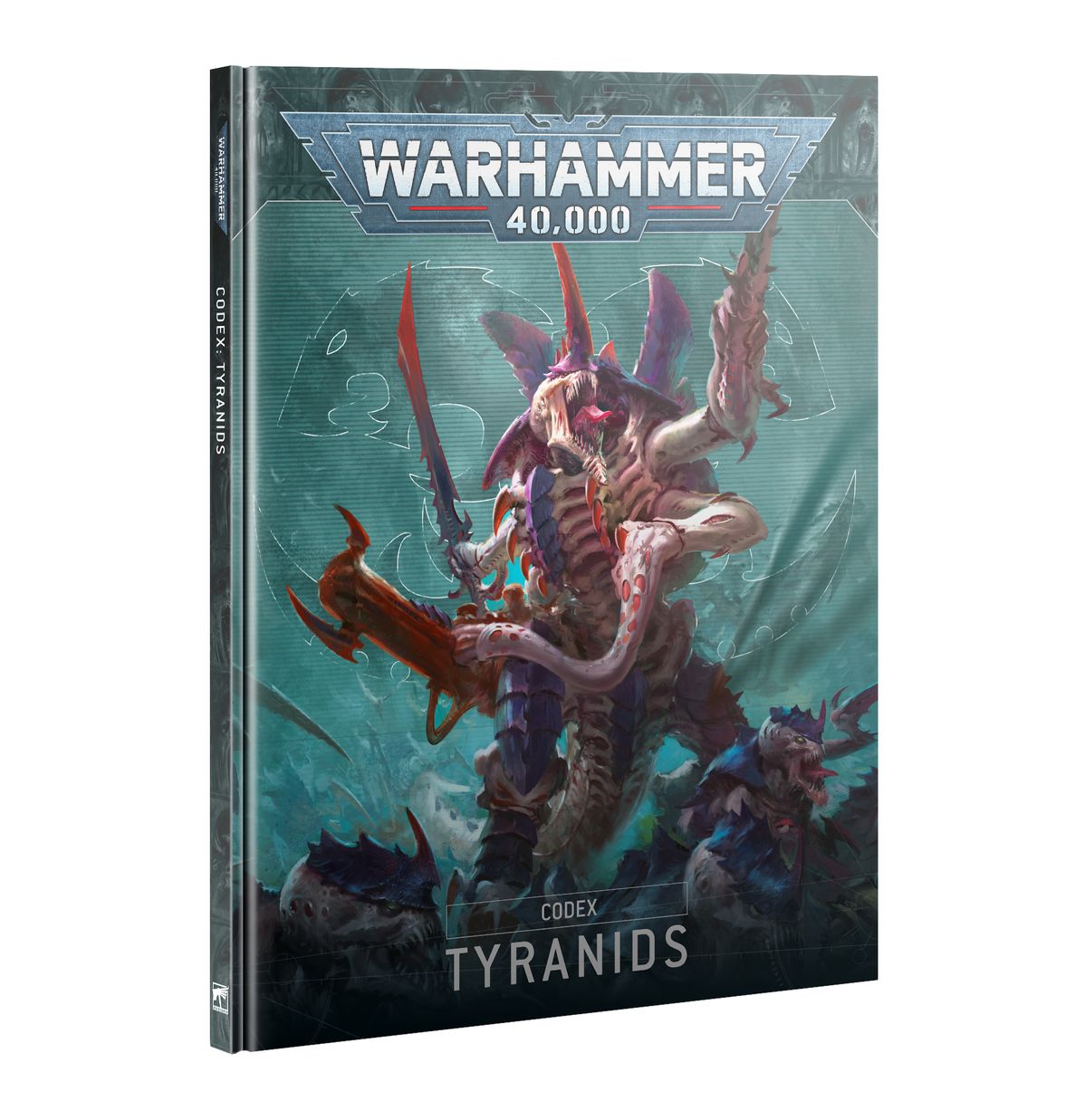 Warhammer 40,000 - Tyranids - Codex - Hardcover Warhammer 40,000 Codex book with detailed Tyranids alien creature on a teal background.