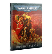 Warhammer 40,000 - Imperial Agents - Codex - Hardcover Warhammer 40,000 Codex with fiery red and orange cover art depicting a futuristic armored warrior wielding a.