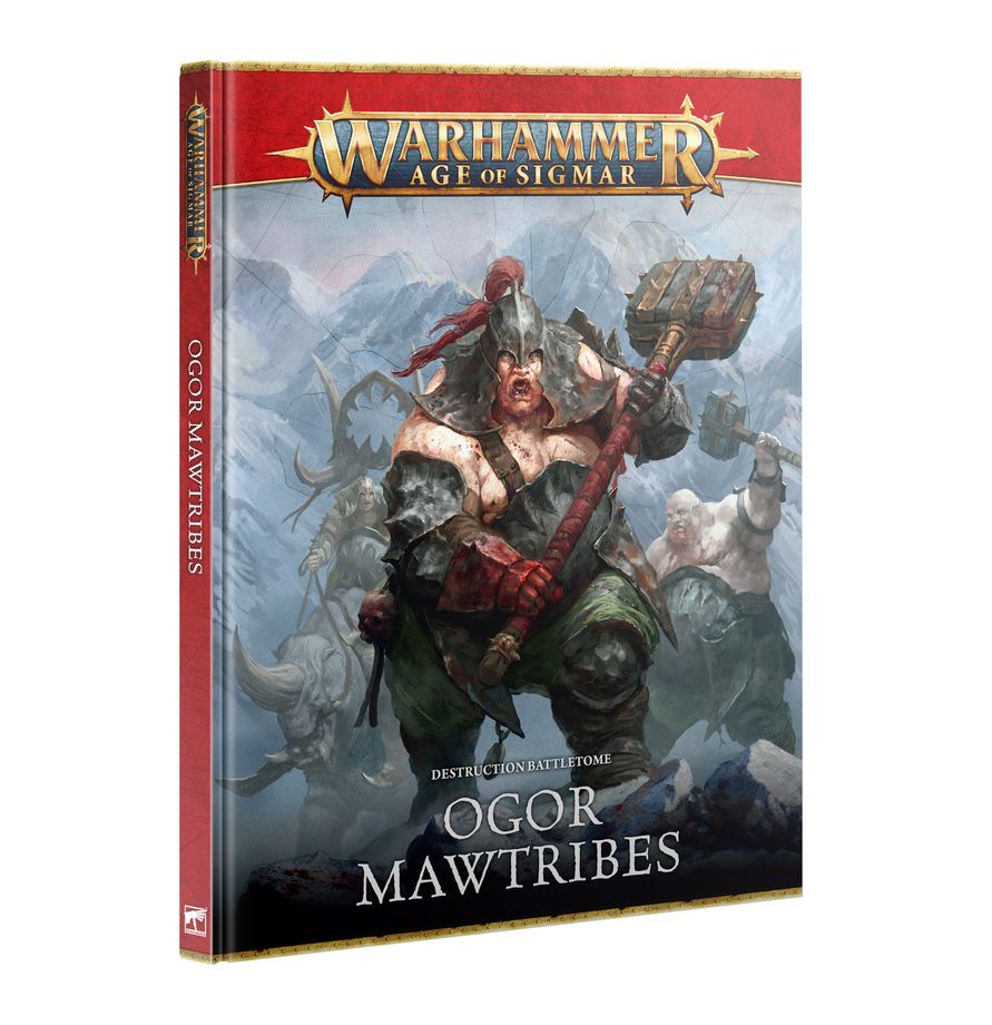 Warhammer Age of Sigmar - Ogor Mawtribes - Destruction Battletome (PREORDER) - Warhammer Age of Sigmar Ogor Mawtribes Destruction Battletome with a fierce ogor warrior wielding a large hammer on a snowy.