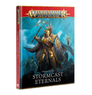 Warhammer Age of Sigmar - Stormcast Eternals - Battletome - Hardcover book titled "Warhammer Age of Sigmar - Stormcast Eternals Battletome" with a red spine and cover artwork of a gold