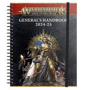 Warhammer Age of Sigmar - General's Handbook 2024-25 - Warhammer Age of Sigmar General’s Handbook 2024-25 with dark cover featuring armored warrior and red spiral binding.