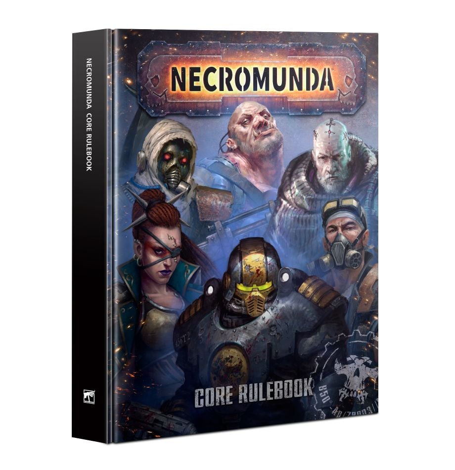 Necromunda: Core Rulebook - Hardcover Necromunda core rulebook with detailed sci-fi character artwork and dark blue background.