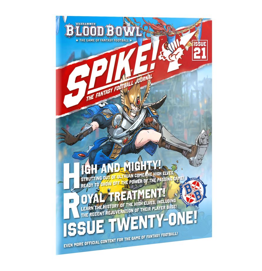 Warhammer Blood Bowl Spike! Journal Issue 21 (PREORDER) - Warhammer Blood Bowl Spike! Journal Issue 21 with blue background and dynamic illustration of armored fantasy athlete.