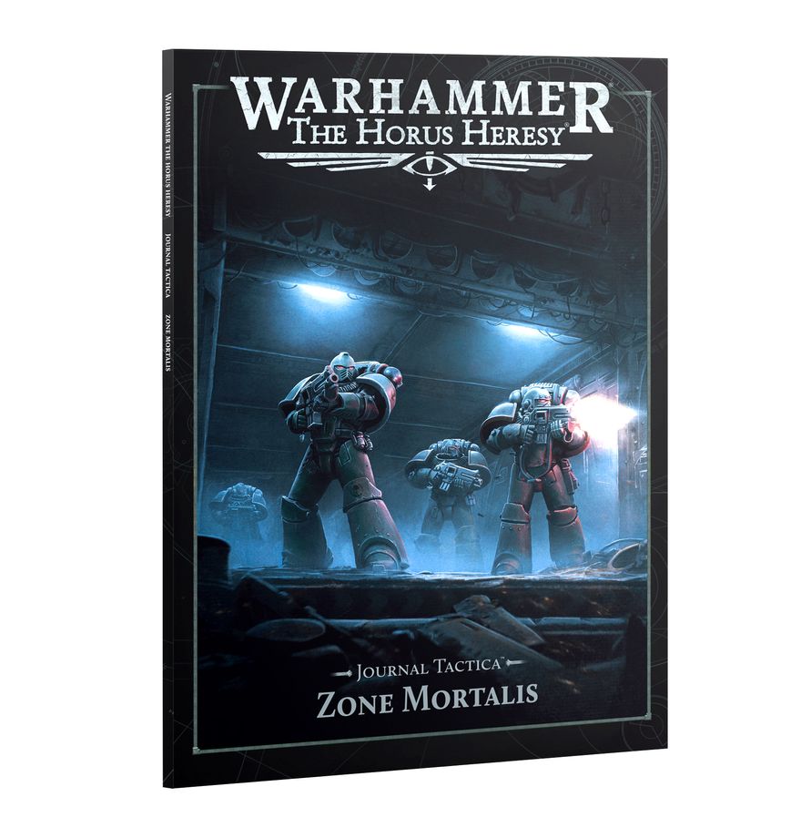 Warhammer: The Horus Heresy - Journal Tactica: Zone Mortalis (PREORDER) - Hardcover book with dark sci-fi cover art showing armored space marines in a blue-lit industrial corridor, titled Warhammer.