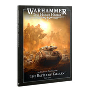 Warhammer: The Horus Heresy - Journal Tactica: The Battle of Tallarn – Part One (PREORDER) - The Horus Heresy journal with dark cover featuring futuristic tanks and soldiers in a smoky battlefield scene.