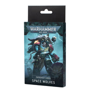 Warhammer 40,000 - Space Wolves - Datasheet Cards - Deck of Warhammer 40,000 Space Wolves datasheet cards with detailed character artwork on black-blue box.