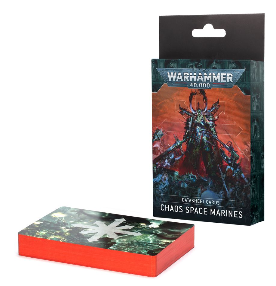 Warhammer 40,000 - Datasheet Cards - Chaos Space Marines - Warhammer 40,000 Chaos Space Marines datasheet cards set with dark sci-fi artwork on black and red packaging.
