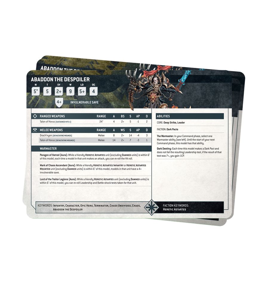 Warhammer 40,000 - Datasheet Cards - Chaos Space Marines - Set of Warhammer 40,000 Datasheet Cards featuring Chaos Space Marines with detailed stats and abilities on glossy card stock.