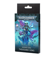 Warhammer 40,000 - Thousand Sons - Datasheet Cards - Warhammer 40,000 Datasheet Cards pack with vibrant artwork of a blue-armored Thousand Sons warrior wielding a staff, set.