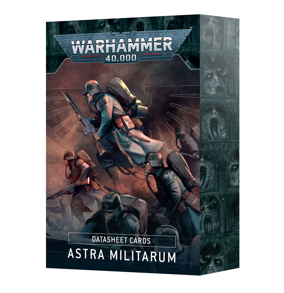 Warhammer 40,000 - Astra Militarum - Datasheet Cards - Box set of Warhammer 40,000 Astra Militarum datasheet cards featuring soldiers with rifles on a dark, battle-worn background.