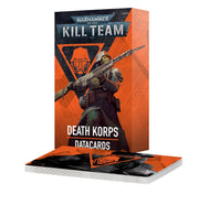 Warhammer 40,000 - Kill Team - Death Korps Datacards - Warhammer 40,000 Kill Team Death Korps Datacards box with a soldier holding a rifle on a black and orange background.