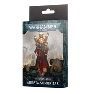 Warhammer 40,000 - Datasheet Cards - Adepta Sororitas - Box of Warhammer 40,000 Adepta Sororitas datasheet cards featuring dark, gothic artwork with a warrior in red armor on the.