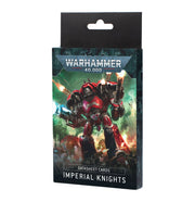 Warhammer 40,000 - Imperial Knights - Datasheet Cards - Compact black box featuring vibrant sci-fi artwork of a red-armored Warhammer 40,000 Imperial Knight mech firing weapons.