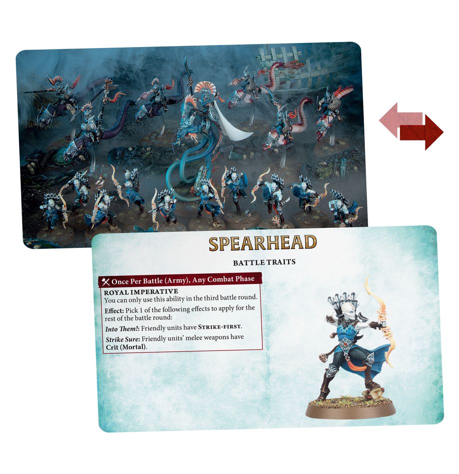 Warhammer Age of Sigmar - Idoneth Deepkin - Warscroll Cards - Warhammer Age of Sigmar Warscroll cards featuring blue and white Idoneth Deepkin miniatures on front and character stats.