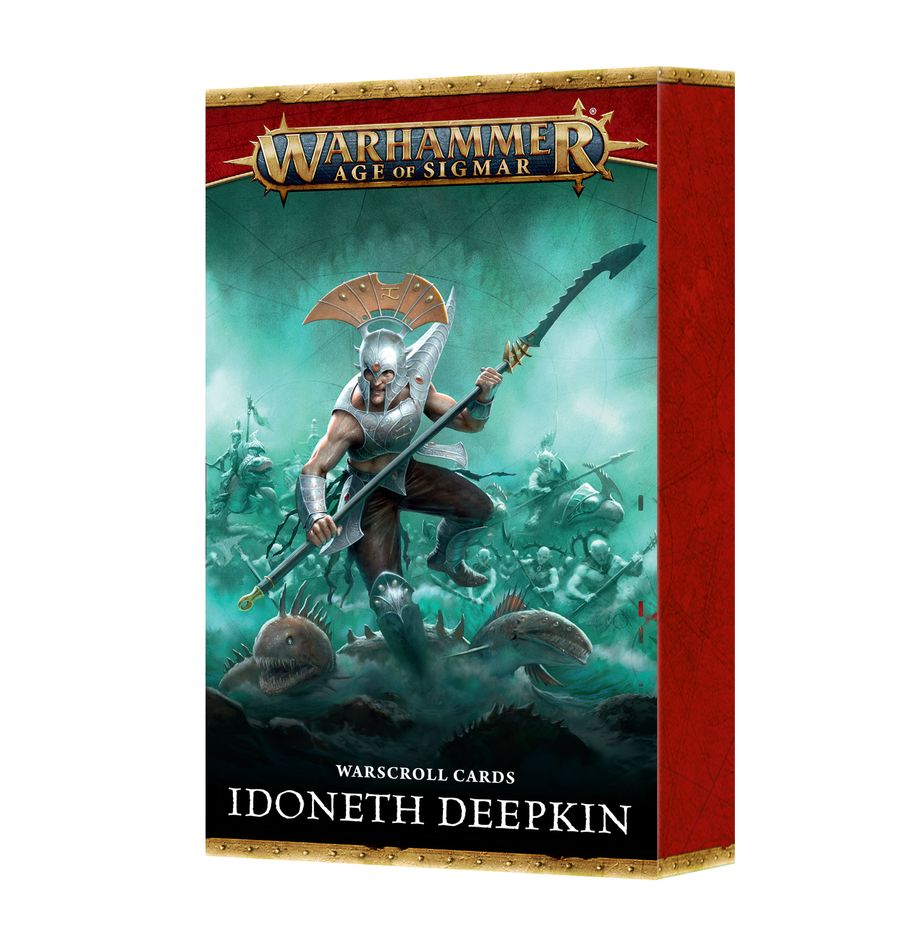 Warhammer Age of Sigmar - Idoneth Deepkin - Warscroll Cards - Warhammer Age of Sigmar Idoneth Deepkin warscroll cards box with fantasy warrior art on blue-green background.