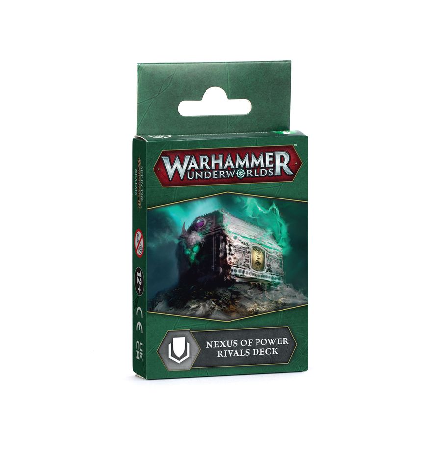 Warhammer Underworlds - Nexus of Power Rivals Deck (PREORDER) - Green Warhammer Underworlds Nexus of Power Rivals Deck box with fantasy chest artwork and bold logo text.