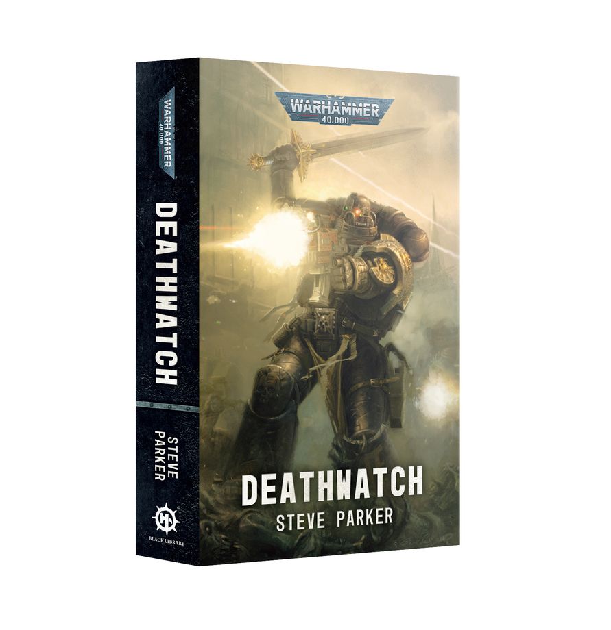 Deathwatch (Paperback) (PREORDER) - Paperback book with a sci-fi soldier in black armor firing a weapon on the cover, titled Deathwatch by Steve Parker.