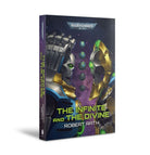 The Infinite and The Divine (Paperback) - Paperback book with dark sci-fi cover featuring two robotic faces in profile, one silver and one gold, against a starry.