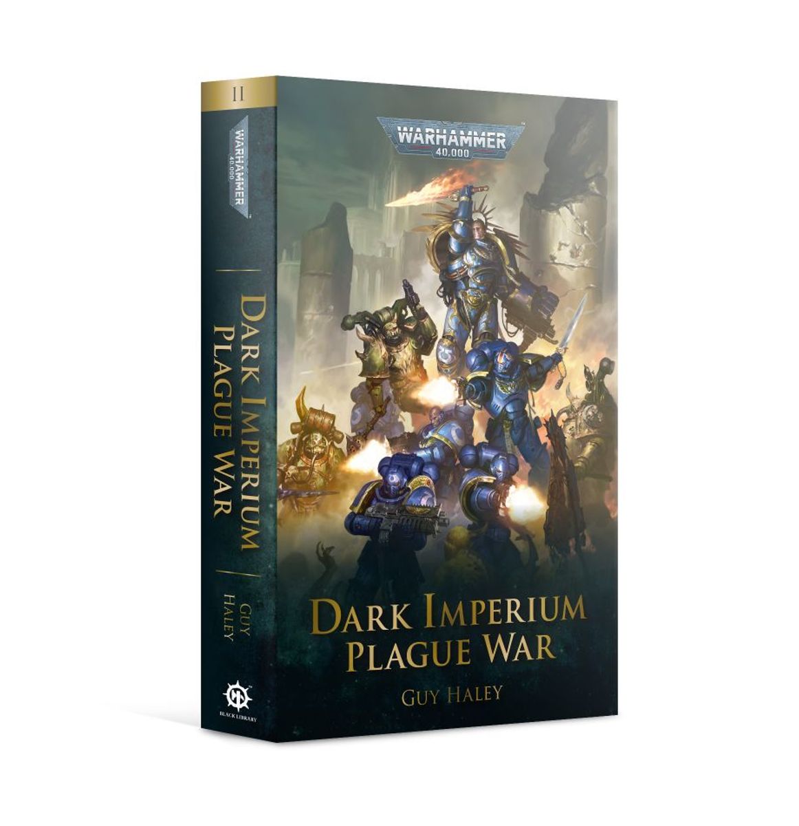 Dark Imperium: Plague War (Paperback) - Paperback book with dark, detailed Warhammer artwork featuring armored warriors in battle and gold title text Dark Imperium.