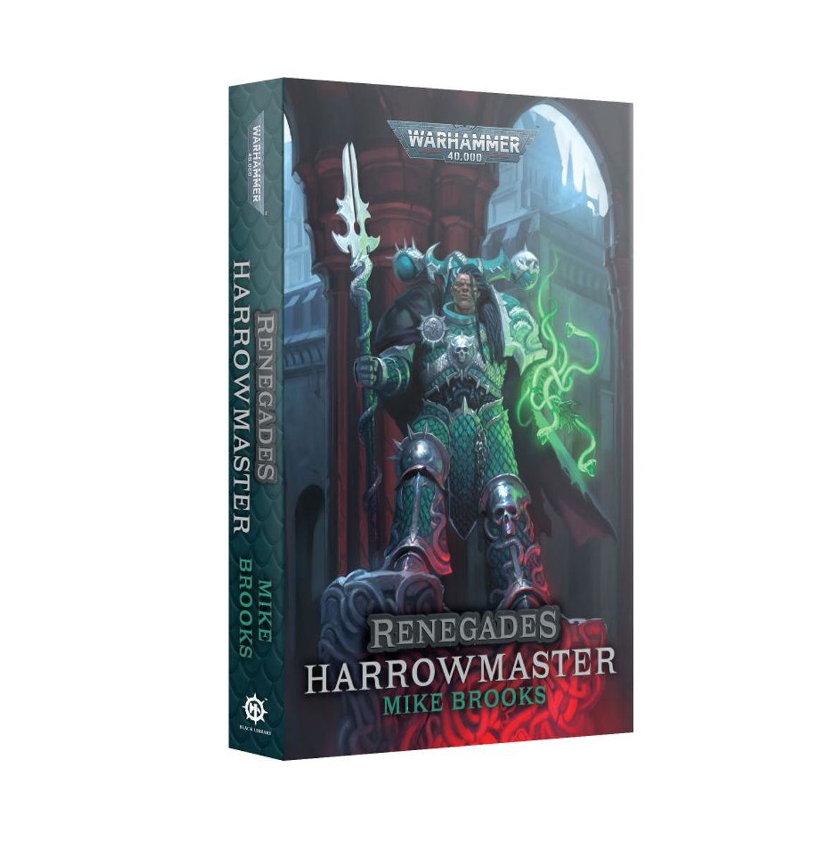 Harrowmaster (Paperback) - Paperback book with dark fantasy cover featuring armored warrior with glowing green magic, titled Renegades Harrowmaster by.